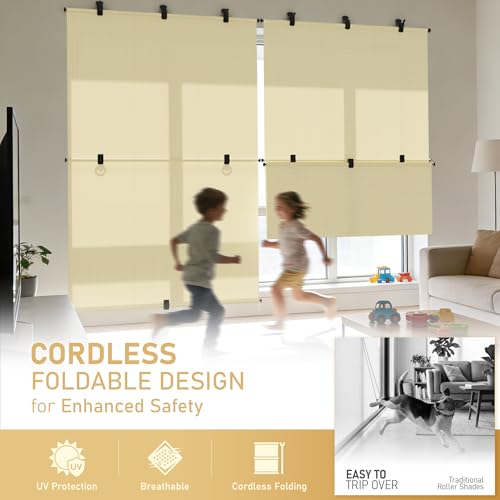 INFRANGE Roller Shades 8'Wx 6'H Outdoor Foldable Roll Up Blinds Cordless Roller Blinds Shade Cloth with UV Privacy Protection for Porch Patio Pergola Backyard Balcony, Beige by INFRANGE - Used condition - Image 4