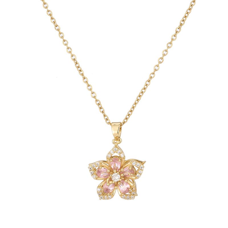 Image of Zibuyu Dainty Flower Chains for Women Stylish Rotatable Blossom Pendant | Necklace for Women, Stainless Steel Adjustable Golden Redbud Flower Choker Jewelry Gift