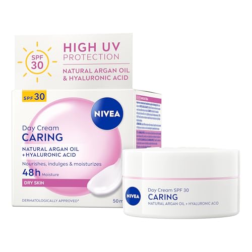 NIVEA 24h ​Nourishing Day Cream Moisturiser SPF30 (50ml), Hydrating Face Moisturiser with Factor 30 Sun Protection, Daily Face Cream for Dry Skin, Skincare Essential