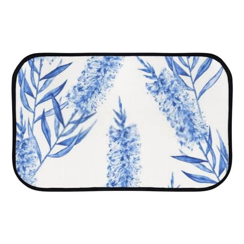Nuansexi Bathroom Rugs Blue White Flower Floor Mats Non Slip Bathmat Doormat Tub Mat Coral Velvet Absorbent Entrance Carpet Mats Machine Washable Bedroom Decor