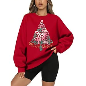 QLIPIN Christmas Sweatshirt Women Merry Christmas Bow Sweater Christmas Tree Shirt Oversized Holiday Ugly Sweaters