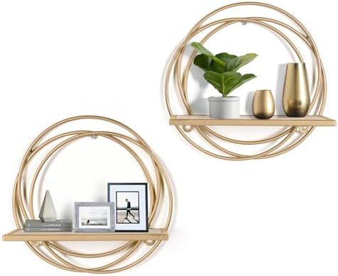 Oakrain Small Floating Shelves Set of 2, 11" Gold Wall Mounted Ha...