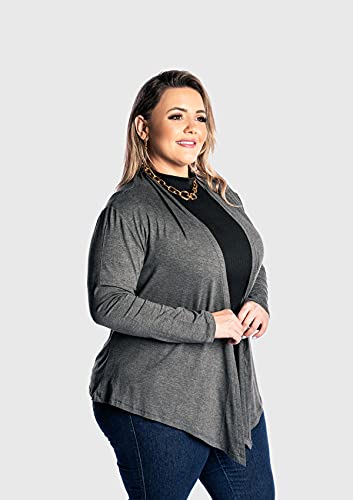 Cardigan Plus Size Kimono Feminino Juquitiba Brasil Cinza (G2)