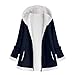 Produktbild BOLANQ Damen Herbst Winter Bequem Lässig Mode Jacke Frauen Mode Frauen Knopf Mantel Flauschige Schwanz Tops Mit Kapuze Lose Mantel(XXXXX-Large,Marine)
