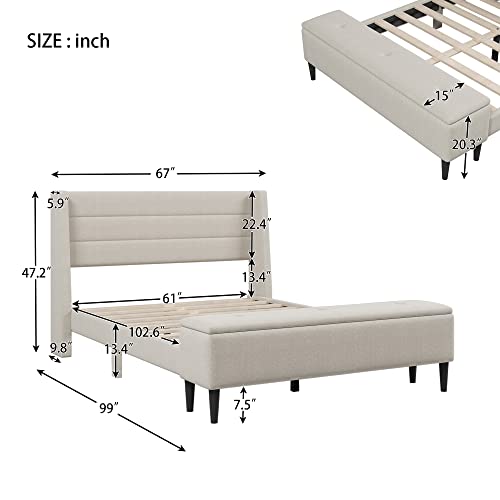 Harper & Bright Designs Queen Size Upholstered Platform Bed With 2 Nightstands And Storage Ottoman Bench, 3 Pieces Queen Bedroom Set, Wood Bedroom Furniture Sets, Easy Assemble (Linen Fabric, Beige) #TOP2