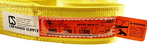 Dd Sling. Multiple Sizes! (100% Made In Usa) 3" X 20', 2 Ply, Nylon Lifting Sling, Eye & Eye, Heavy Duty (900 Webbing), 8,900 Lbs Vertical, 7,200 Choker, 17,800 Basket (3"X20') #TOP1