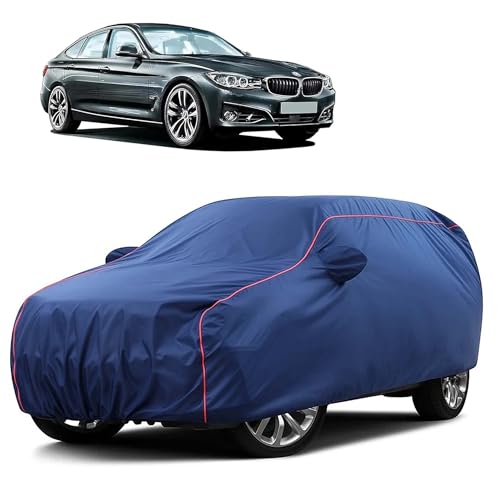 Image of Sulfar 100% Water Resistant Car Body Cover Compatible with Mirror for BMW 3 Series GT (Triple Stitched, Full Bottom Elastic, Blue Taffeta with Red Piping)