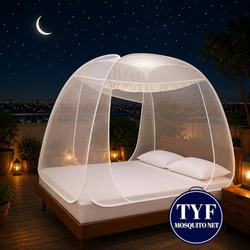 Image of TYF Mosquito Net for Bed Made with Polyester Material | Foldable Mesh Design | Lightweight and Portable Structure | Easy to Use White (6.15 Feet X 6.15 Feet) Double Bed