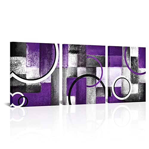 Visual Art Decor Purple and Grey Abstract Geometric Circle Canvas