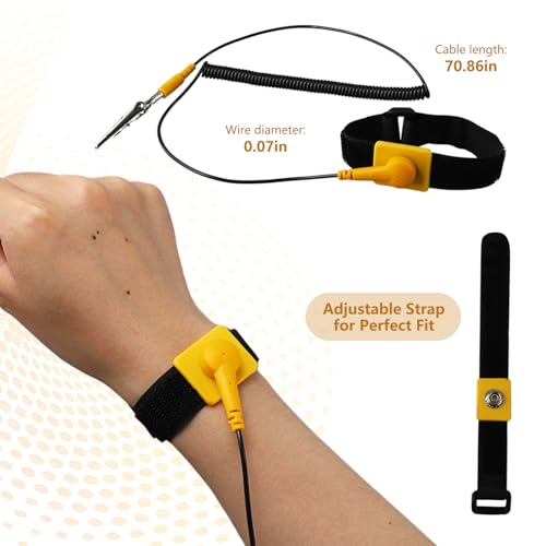 Image of 2pcs Anti Static Wrist Strap, Grounding Bracelet, Adjustable Antistatic Wrist Band with Alligator Clip and 5.9ft Long Cable, Suitable for PC Building and Electronics Repair (Yellow)