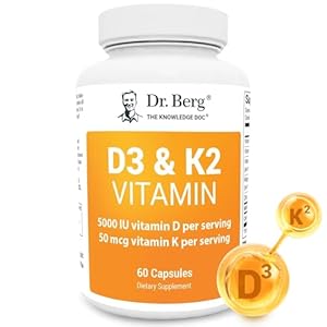 Dr. Berg Maximum Strength 7-in-1 Vitamin D3 K2 5000 IU | Naturally Derived D3 | 4X Lab-Tested & Verified | High Absorption Formula | K2 D3 Vitamin Supplement – 60 Capsules