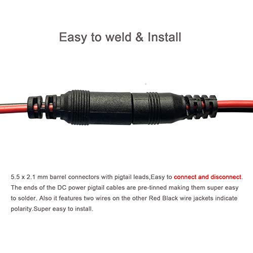 Daykit 10 Pairs Dc Power Pigtail Cable, 12V 5A 2.1Mm X 5.5 Mm Male & Female Connectors For Cctv Security Camera And Lighting Power Adapter #TOP5