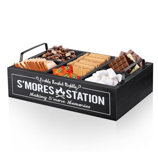 MINCORD Smores Station S'mores Bar Holder with Handles, Farmhouse Smores Caddy, Smores Tray, Smores Accessories Organizer, Smores Maker Box for Smores Kit