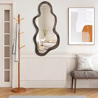 Asymmetrical Cloud Mirror - Irregular Wood Frame, Modern Artistic Wall Mirror, Decorative for Bathroom, Living Room, Bedroom, Entryway & Hallway - 90x50cm