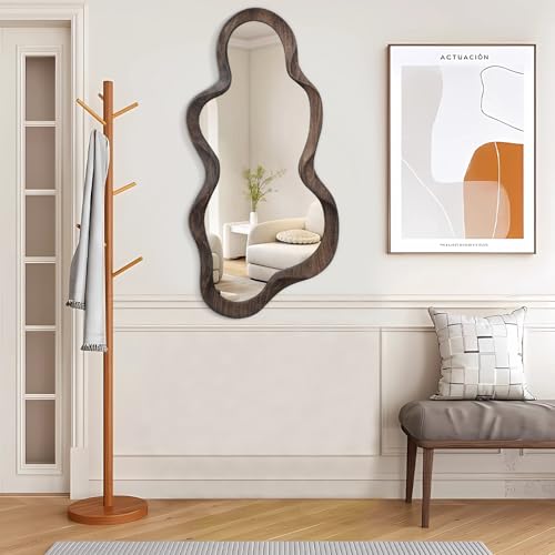 Asymmetrical Cloud Mirror - Irregular Wood Frame, Modern Artistic Wall Mirror, Decorative for Bathroom, Living Room, Bedroom, Entryway & Hallway - 90x50cm