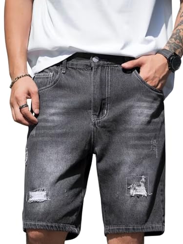 Image of GRECIILOOKS Denim Shorts for Men Stylish | Casual Knee Length Washed Jorts | Regular Fit Jeans Half Pant for Men with Distressed Design | Bermuda Mens Shorts for Summer Travel Streetwear