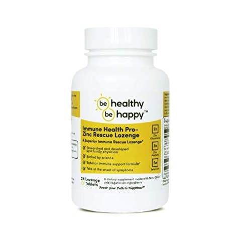 Be Healthy! Be Happy! Immune Health Pro - Zinc Rescue Lozenge Common Cold Relief Formula & Immune System Support 24 Count. Cover
