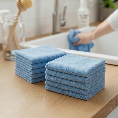 Image of HomeEssentials Microfiber Cleaning Cloths (10-Pack) - Ultra Absorbent, Quick-Dry Cleaning Towels for Kitchen, Car, and Windows - Lint-Free & Scratch-Free Washcloths