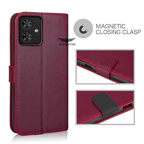 Image of SHINESTAR Moto G54 5G / G64 5G Flip Back Cover | PU Leather Flip Cover Wallet Case with TPU Silicone Case Back Cover for Motorola Moto G54 5G / G64 5G - Blood Red