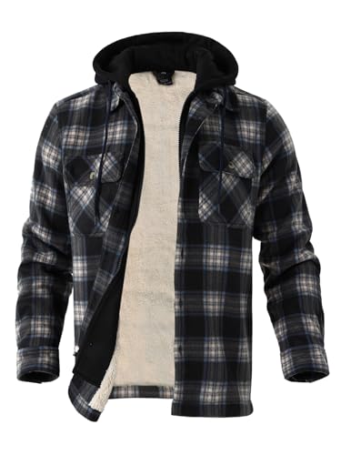 Image of Gary Com Heavy Thick Flannel Plaid Jacket Sherpa Fleece Lined Hoodies for Men Zip Up Winter Warm Coat Zipper Sweatshirt