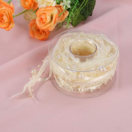 Beavorty Rolo de Fita Pérola Frisado Fita de Renda Branca Chiffon Organza Guarnição de Renda para Ar