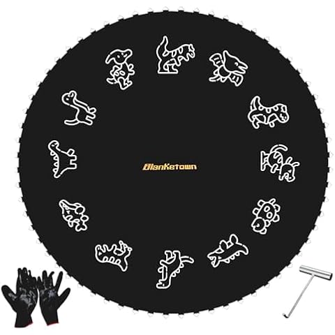 Blanketown 14FT Trampoline Replacement Mat (Mat Dia:151in) with 72 V-Rings Fits 5.5 Inch Springs with Springs Hook and Gloves Cover