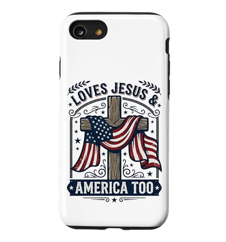 Love Jesus and America Too Patriotic Faith Vintage �X�}�z�P�[�X iPhone SE (2020) / 7 / 8 �p