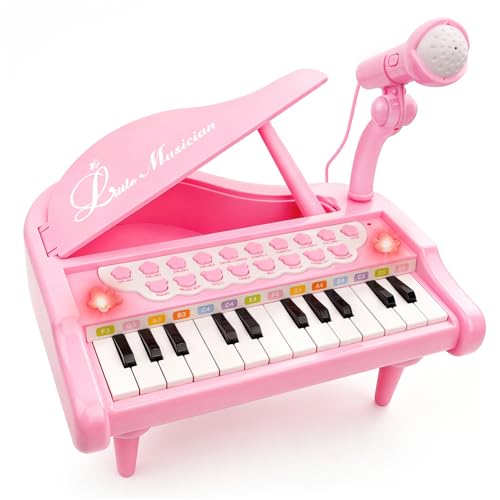 Image of Love&Mini Pink Piano Toys for 1+Years Old Girls First Birthday Gifts Toddler Piano Music Toy Instruments with 24 Keys and Microphone