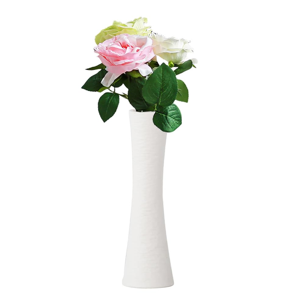 VASANA 8 Inch White Ceramic Small Vase for Home Decor Living Room Office Centerpieces Wedding Decor