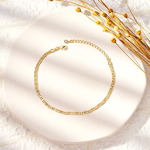 Kissyan Gold Ankle Bracelets For Women, Dainty 14K Gold Plated Anklets Cuban Link Chain Ankles Adjustable Snake Tennis Anklet Bracelet Tiny Beach Foot Jewelry Gifts For Women Girls #TOP2
