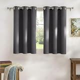 PONY DANCE Short Gray Blackout Curtains for Kitchen Over Sink 36 inch Long, Thermal Insulated Black Out Cafe RV Bunk Panels, Grommet Drapes for Bathroom Basement Small Window(2 Panels, 42 inches Wide)