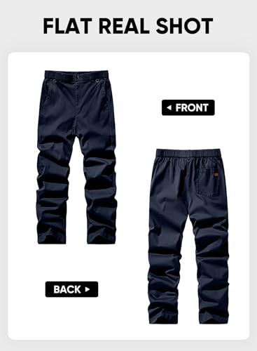 JMIERR Men's Stretch Chino Pants Casual Stretch Waist Slim Fit Tapered Cotton Twill Trousers Dress Pants with Pockets, M, Navy Blue4