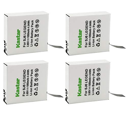 Kastar 4 Pack Battery Compatible with SJCAM SJ6 Legend SJCAM SJ 6 Battery and Charger, SJCAM SJ6 Legend 4K Action Camera, SJCAM SJ6 Legend Sport Camera