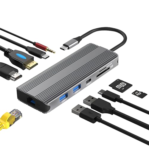 Estación de acoplamiento USB-C 10 en 1 con HDMI dual 8K de aleación de aluminio