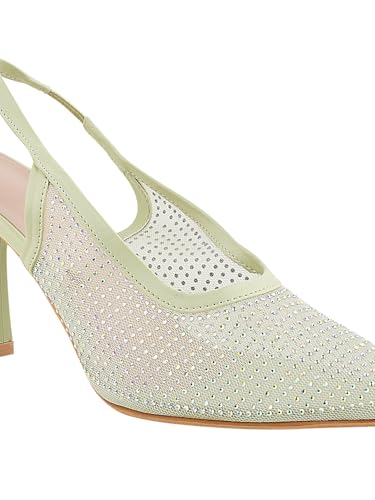 Image of TRYME Women Pointed Toe Stone Embellishment Slingback Heel pencil Sandals