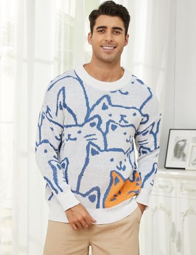 Gihuo Mens Graphic Pullover Sweaters Vintage Loose Sweaters Crewneck Long Sleeve Knitwear Cute Argyle Print Knit Top3