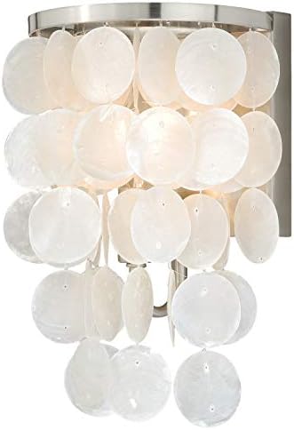 VAXCEL Elsa 1-Light 6.5 inch Wide Satin Nickel Glam Bathroom Vanity Lighting Fixture, Capiz Shell Shade, Dimmable, LED Compatible, Wall Mounted Steel Sconce
