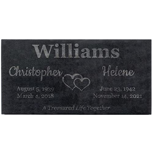 Image of PlaqueMaker Black Granite Memorial Headstone for Two Lost Loved - Great for Your Garden, Tree Dedication, or in a Cemetery. Includes Your Text and Select Clipart (24 x 12 x 2)