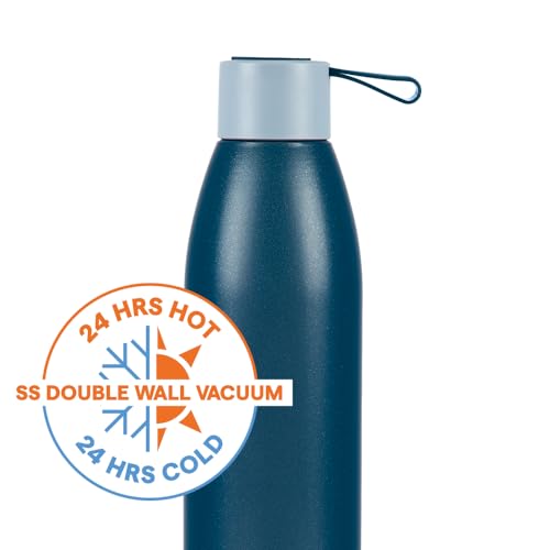 Image of Borosil Hydra 750ml Duomate Blue Stainless Steel Bottle | 24 Hours Hot and Cold Double Wall Vacuum Insulated with Copper Coating | 1 Year Warranty