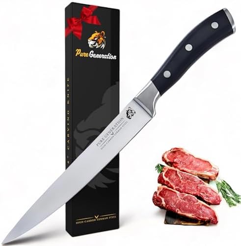 8″ Carving Knife – Brisket Knife, Razor Sharp German Steel Meat Slicing Knife for Turkey, Ham & Fruit – BBQ Knife with Ergonomic Handle