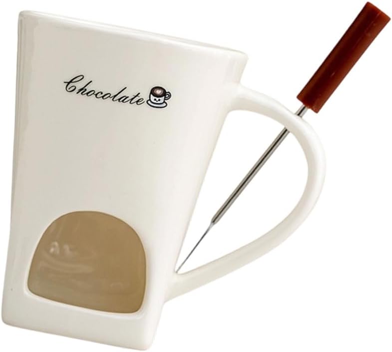 Ceramic Fondue Mug with Fork Chocolate Cheese Melting Cup For Romantics Dinners And Parties Ensures Perfect Melting