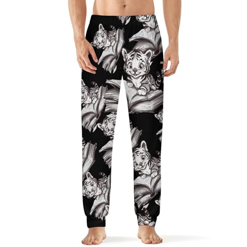 Tiger Cat Book Men's Pajamas Pants Lightweight Sleep Lounge Pant Pjs Bottoms Casual Sleepwear