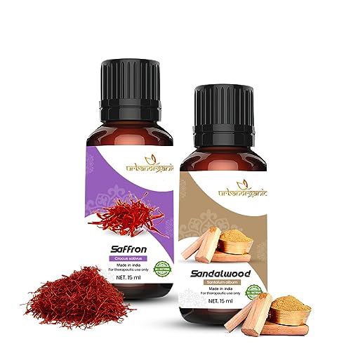 Image of Essential Oil Combo Pack of 2 15ml Each Saffron Sandalwood Pure Natural Therapeutic Grade Undiluted Oil for Skin Brightening Anti Aging Hair Growth Aromatherapy Use