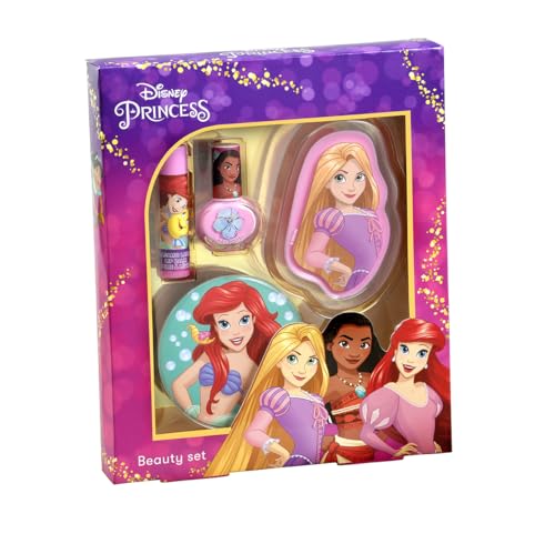 Princesas Disney Set de Maquillaje Infantil, Contiene: Brillo Labial, Bálsamo Labial, Esmalte de Uñas y Espejo decorado