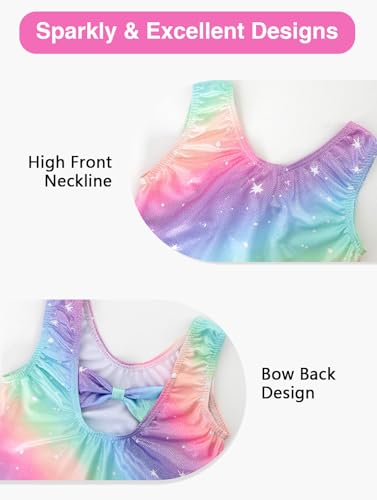 HOZIY Girls Gymnastics Leotards Outfits Sparkly Bow Back Unitards Biketard with Tumbling Shorts Hair band Kids 3-10 Years