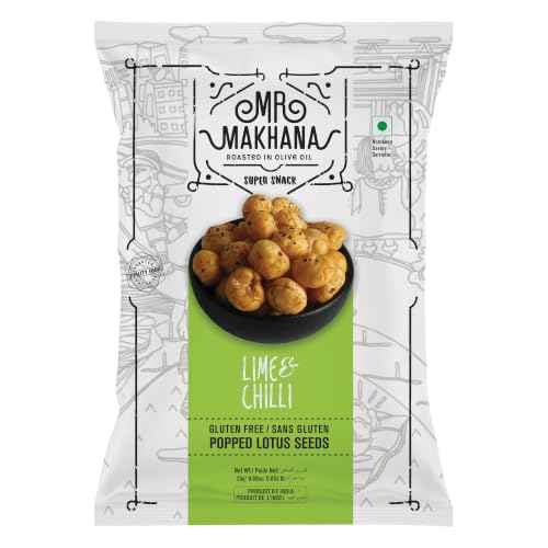 Mr Makhana Lime and Chilli 25g I Gluten-free I MSG Free I Healthy Snacks I Roasted in Olive Oil I Zero Trans Fat I Rich Calcium I Roasted Makhana & Foxnuts