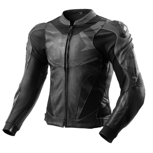 REBELHORN Inferno Motorradjacke Herren | Leder | Ellbogen, Schulter und Rückenprotektor RE ZRO Stufe 2 | Schulterschleifer | In&Out Winddicht Weste | Belüftungspaneele