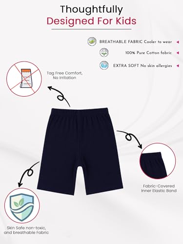 Image of BODYCARE Girls Cycling Shorts | 100% Cotton Stylish, Comfortable & Durable Shorts for Girls | Pack of 3 (Color & Print May Vary)
