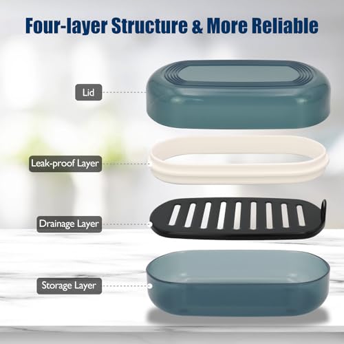 AIMAIAIMAI Shampoo Bar Holder Travel Case for Two Bars – Compatible with Kitsch Solid Shampoo & Conditioner Bars, Large Soap Container for Bathroom or Travel (Blue Style A-Large)