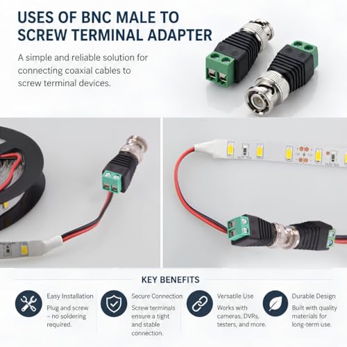 Image of WIRESLAB BNC Male Connector with Screw Terminal, Green, for CCTV Camera, DVR, NVR, Pack of 10